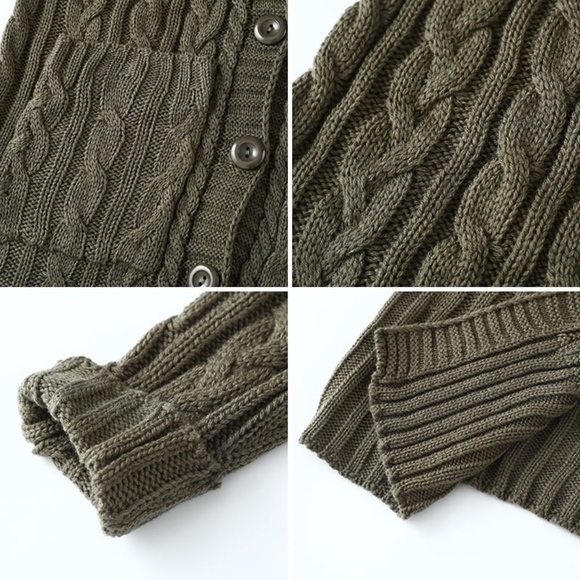 Green Cable Knit Cardigan Buttoned with Pockets - Picture 7 of 8